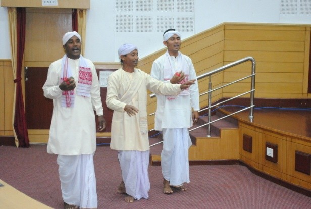 Participants singing Ojha pali, a folk song of Assam